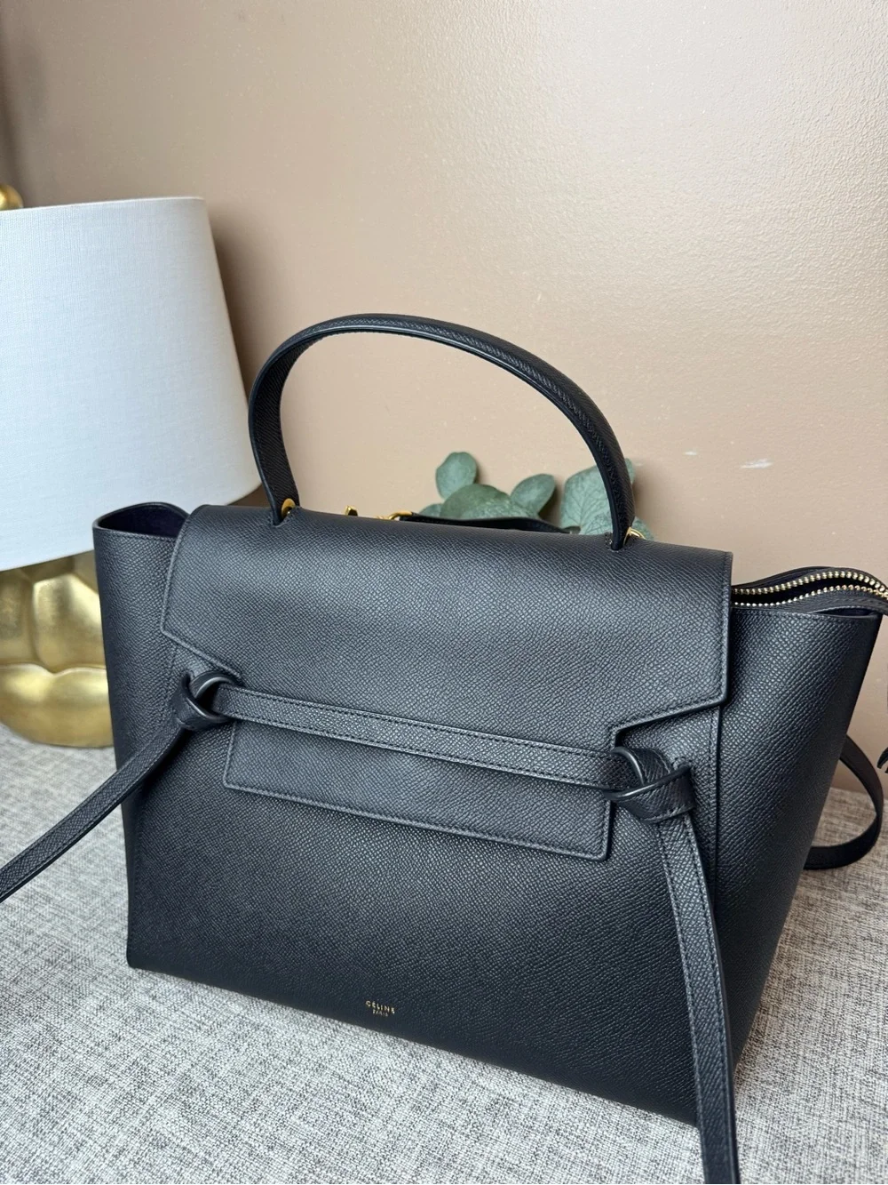 Celine Black Leather Satchel with Top Handle